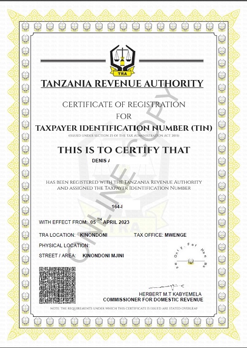 TRA TIN & Tax Clearance Certificate